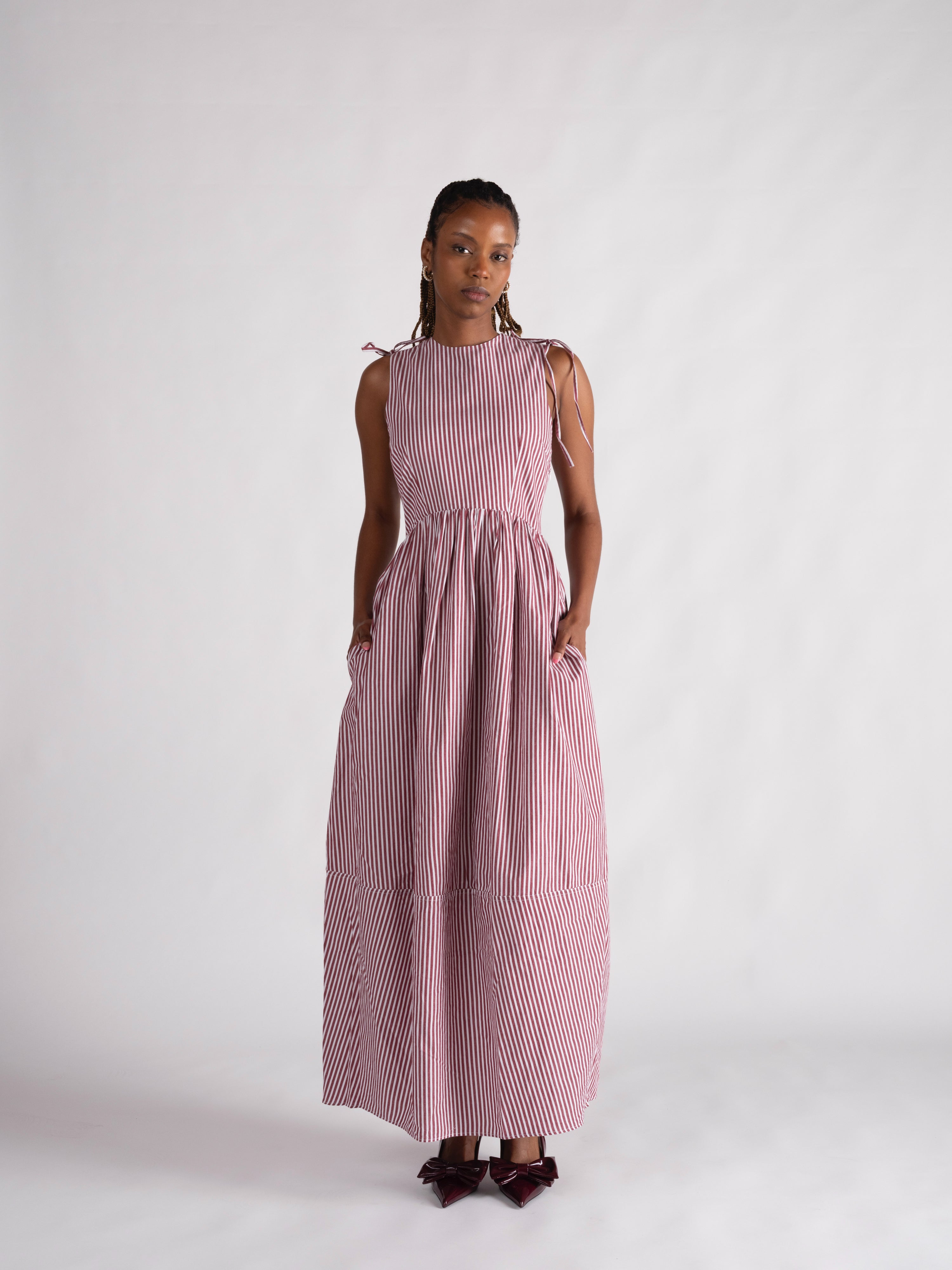 burgundy stripe dress Lucy