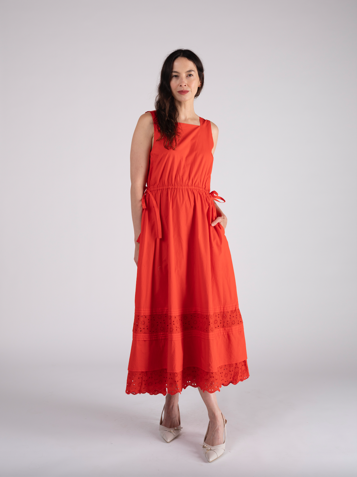 poppy red bridesmaid dresses BABARONI BABARONI Chiffon Red Bridesmaid Dresses Illusion Floor-length Sleeveless Pleated A-line, Red / US18